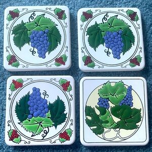 4 Vintage New Villeroy & Boch Tile Coasters Grapes Vines made in Greece